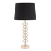 Lampada da tavolo in metallo color oro e tessuto colore nero per interni