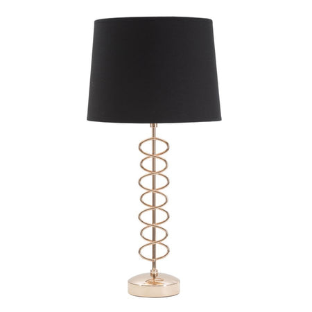 Lampada da tavolo in metallo color oro e tessuto colore nero per interni