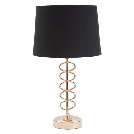Lampada da tavolo in metallo color oro e tessuto colore nero per interni