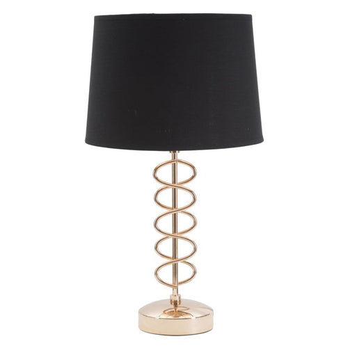 Lampada da tavolo in metallo color oro e tessuto colore nero per interni