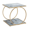 Tavolinetto struttura in metallo color oro e ripiani in vetro marmo per interni