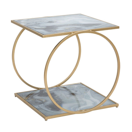 Tavolinetto struttura in metallo color oro e ripiani in vetro marmo per interni