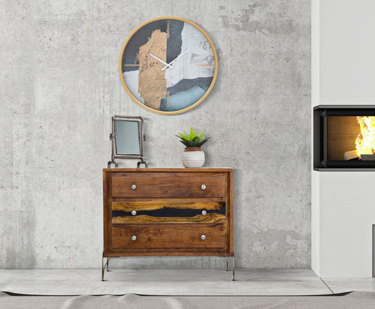 Orologio da parete in ferro, legno MDF e vetro per salotto e cucina