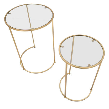 Tavolinetti struttura in ferro color oro ripiano in vetro per interni set da 2