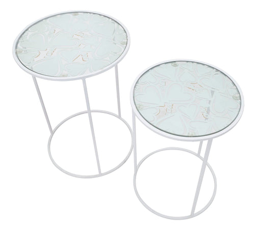 Tavolinetti struttura in ferro color bianco ripiano in vetro per interni set da 2