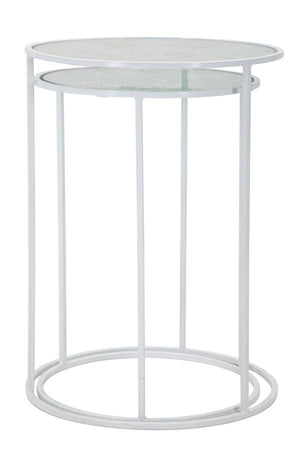 Tavolinetti struttura in ferro color bianco ripiano in vetro per interni set da 2
