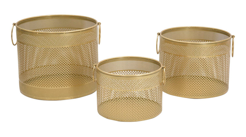 Porta vasi struttura in metallo color oro per interni set da 3