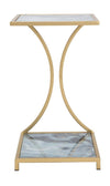 Tavolinetto struttura in metallo color oro e ripiani in vetro marmo per interni