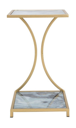 Tavolinetto struttura in metallo color oro e ripiani in vetro marmo per interni