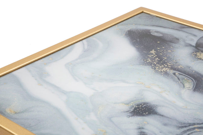 Tavolinetto struttura in metallo color oro e ripiani in vetro marmo per interni