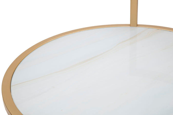 Tavolinetto sofy struttura in metallo color oro ripiano in vetro per interni
