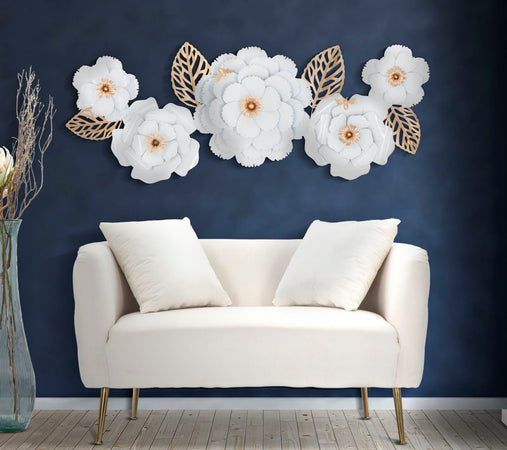 Pannello decorativo fiori bianchi in ferro per decorazioni ambienti