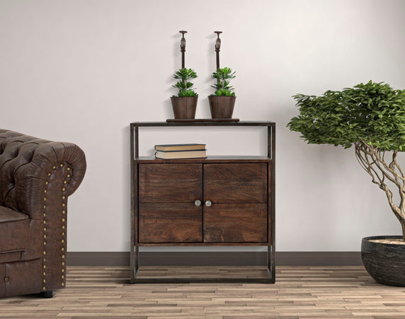 Mobiletto "Burn" in legno di acacia per interno 75 x 30 x 83h cm