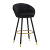 Sgabello da bar Praga in velluto gambe in metallo color nero e oro per interni