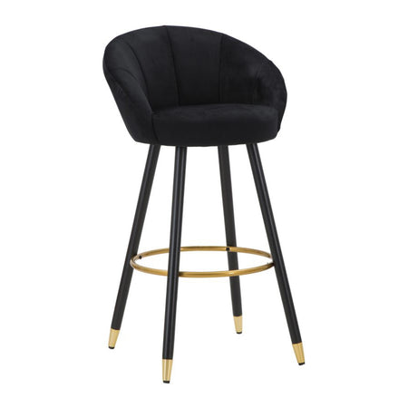 Sgabello da bar "Praga" in velluto gambe in metallo color nero e oro per interni