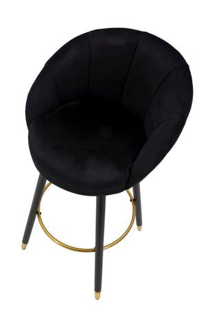 Sgabello da bar "Praga" in velluto gambe in metallo color nero e oro per interni