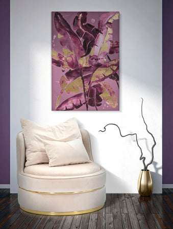 Stampa su tela foglie viola con telaio in legno per decorazioni ambienti