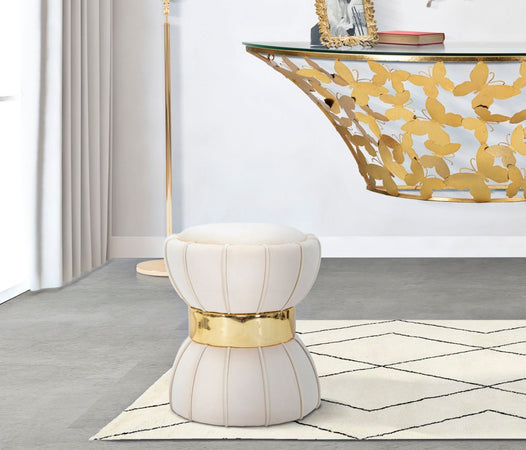 Sgabello "Flower" rotondo in velluto con fascia centrale color oro per interni