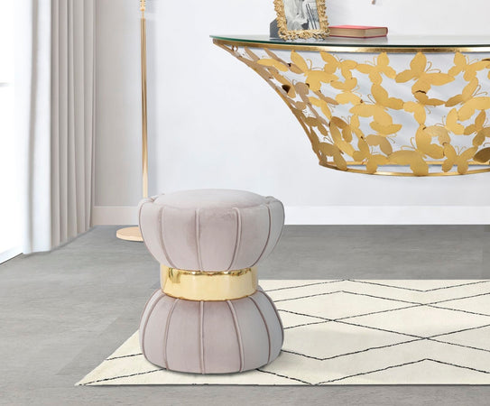 Sgabello "Flower" rotondo in velluto con fascia centrale color oro per interni