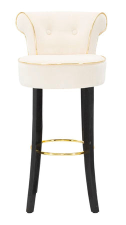 Sgabello da bar "Luxy" in velluto gambe in legno e poggiapiedi in metallo per interni