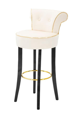 Sgabello da bar "Luxy" in velluto gambe in legno e poggiapiedi in metallo per interni