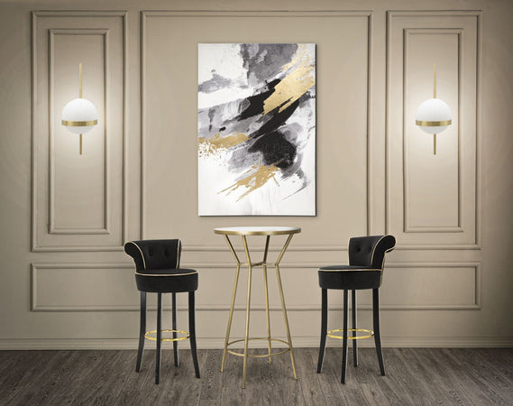 Sgabello da bar "Luxy" in velluto gambe in legno e poggiapiedi in metallo per interni