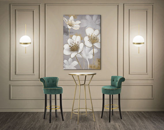 Sgabello da bar "Luxy" in velluto gambe in legno e poggiapiedi in metallo per interni