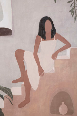 Dipinto su tela ragazza su scale con telaio in legno per decorazioni ambienti