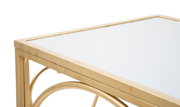 Console "Heart" struttura in metallo color oro ripiano in vetro per interni