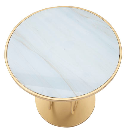 Tavolinetto double "Ring" tondo in metallo color oro ripiano in vetro per interni