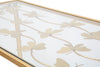 Console struttura in metallo color oro ripiano in vetro con farfalle per interni