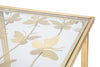 Console struttura in metallo color oro ripiano in vetro con farfalle per interni