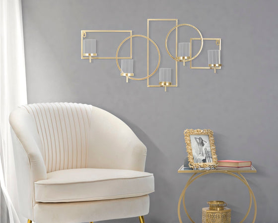 Porta candela da muro struttura in metallo color oro e vetro per interni