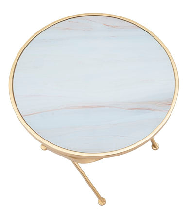 Tavolinetto tondo struttura in metallo color oro ripiano in vetro per interni