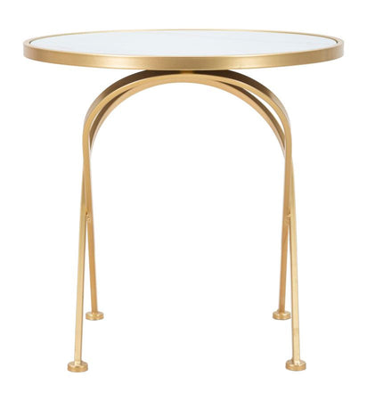 Tavolinetto tondo struttura in metallo color oro ripiano in vetro per interni