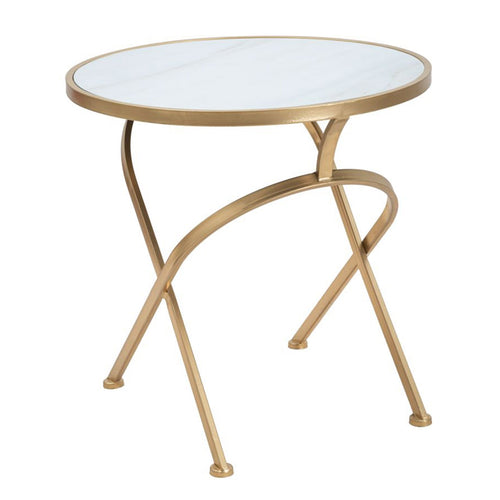 Tavolinetto tondo struttura in metallo color oro ripiano in vetro per interni