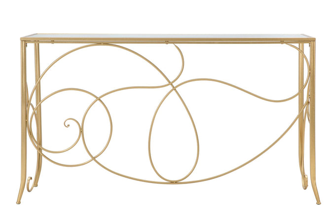 Console "Art" struttura in metallo color oro e ripiano in vetro per interni