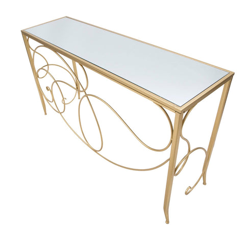 Console "Art" struttura in metallo color oro e ripiano in vetro per interni