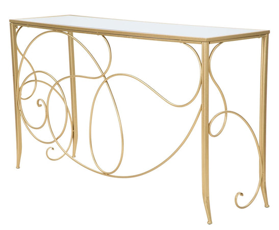 Console "Art" struttura in metallo color oro e ripiano in vetro per interni