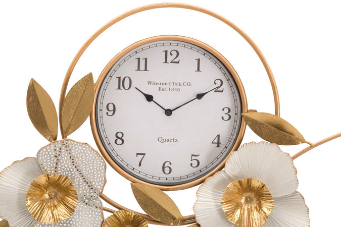 Orologio da parete con fiori e foglie decorative per salotto e cucina