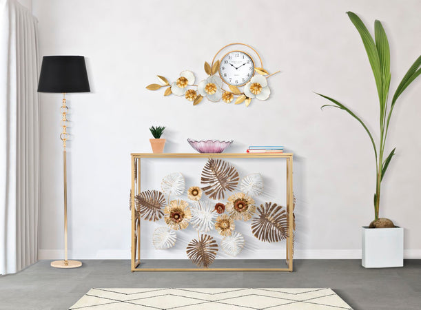 Orologio da parete con fiori e foglie decorative per salotto e cucina