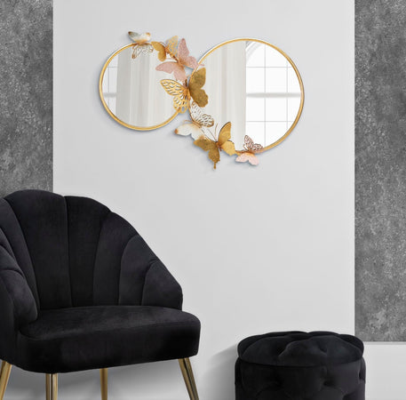 Specchio da parete doppio con farfalle in ferro per bagni e camere da letto