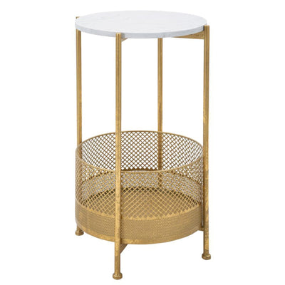 Tavolinetto basket struttura in metallo color oro ripiano marmo per interni