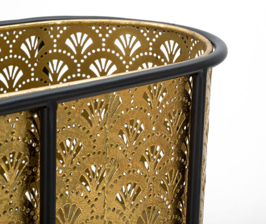 Porta vasi ovale color oro con supporto in metallo per interni