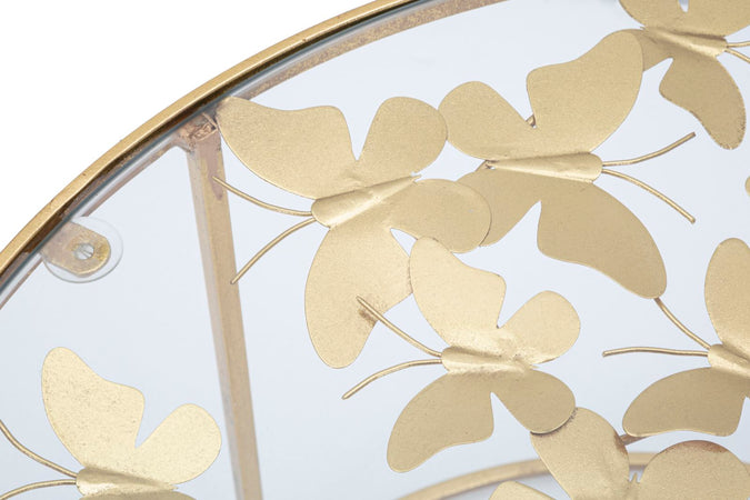 Tavolo da caffè struttura in metallo e ripiano in vetro con farfalle per interni