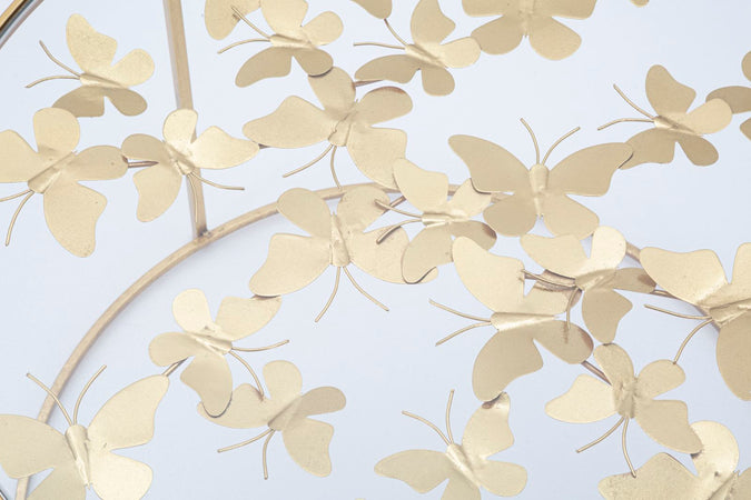 Tavolo da caffè struttura in metallo e ripiano in vetro con farfalle per interni