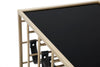 Carrello struttura in ferro color oro e nero con ruote, portabottiglie e 3 ripiani