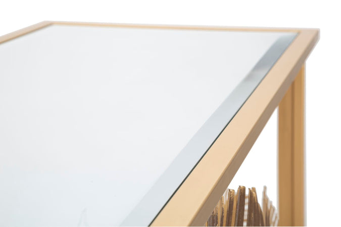 Console struttura in metallo con fiori decorativi ripiano in vetro per interni