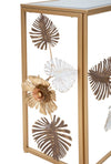 Console struttura in metallo con fiori decorativi ripiano in vetro per interni