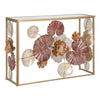 Console struttura in metallo con fiori decorativi ripiano in vetro per interni